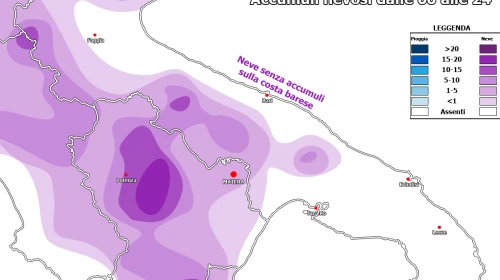 Le precipitazioni previste per Lunedì 9 Febbraio 2015: neve ed accumuli!